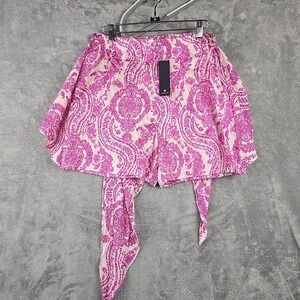Lulus Tie Front Shorts Womens Size Large Pink Boho Print Paisley Athletic Skort